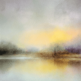 Neutral wall art print with soft glowing light and misty tones, elegant decor for modern home