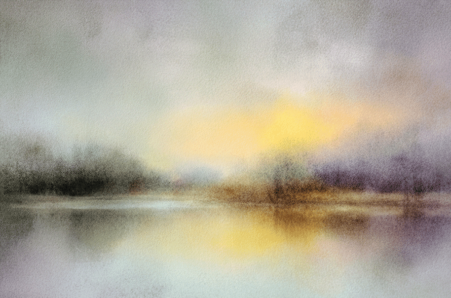 Neutral wall art print with soft glowing light and misty tones, elegant decor for modern home