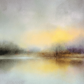 Neutral wall art print with soft glowing light and misty tones, elegant decor for modern home