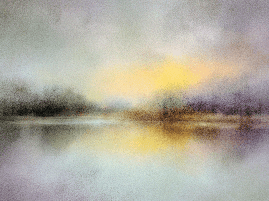 Neutral wall art print with soft glowing light and misty tones, elegant decor for modern home