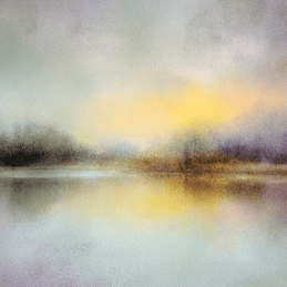 Neutral wall art print with soft glowing light and misty tones, elegant decor for modern home