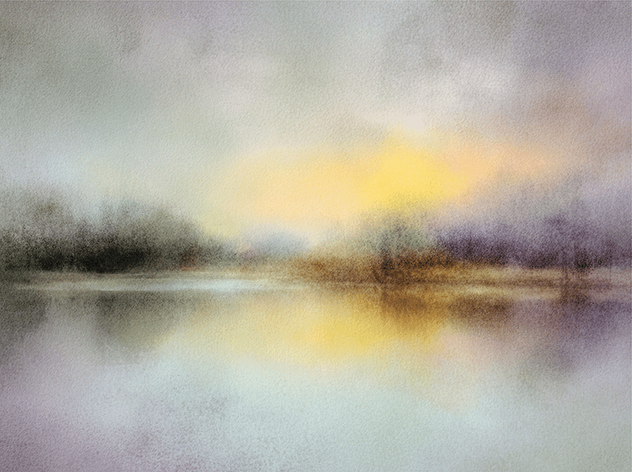 Neutral wall art print with soft glowing light and misty tones, elegant decor for modern home