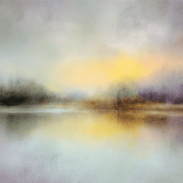 Neutral wall art print with soft glowing light and misty tones, elegant decor for modern home