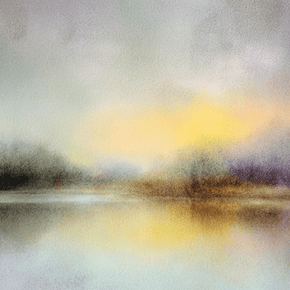 Neutral wall art print with soft glowing light and misty tones, elegant decor for modern home