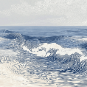 Ocean wall art print with soft breaking wave lines and layered motion, modern coastal decor