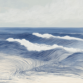 Ocean wall art print with layered waves and soft motion, calming coastal decor for modern home