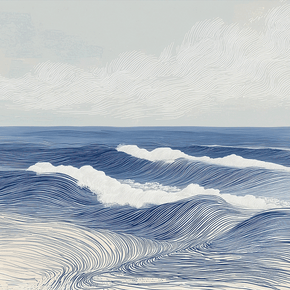 Ocean wall art print with layered waves and soft motion, calming coastal decor for modern home