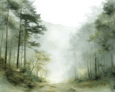 Woodland wall art print with soft trees and muted tones, calm natural decor for modern interiors
