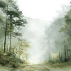 Woodland wall art print with soft trees and muted tones, calm natural decor for modern interiors