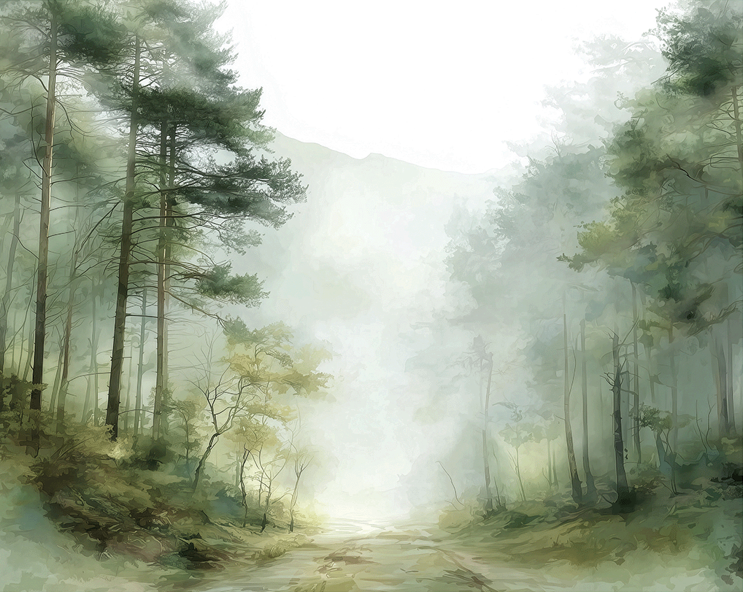 Woodland wall art print with soft trees and muted tones, calm natural decor for modern interiors