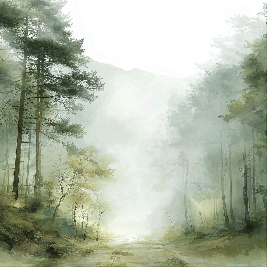 Woodland wall art print with soft trees and muted tones, calm natural decor for modern interiors