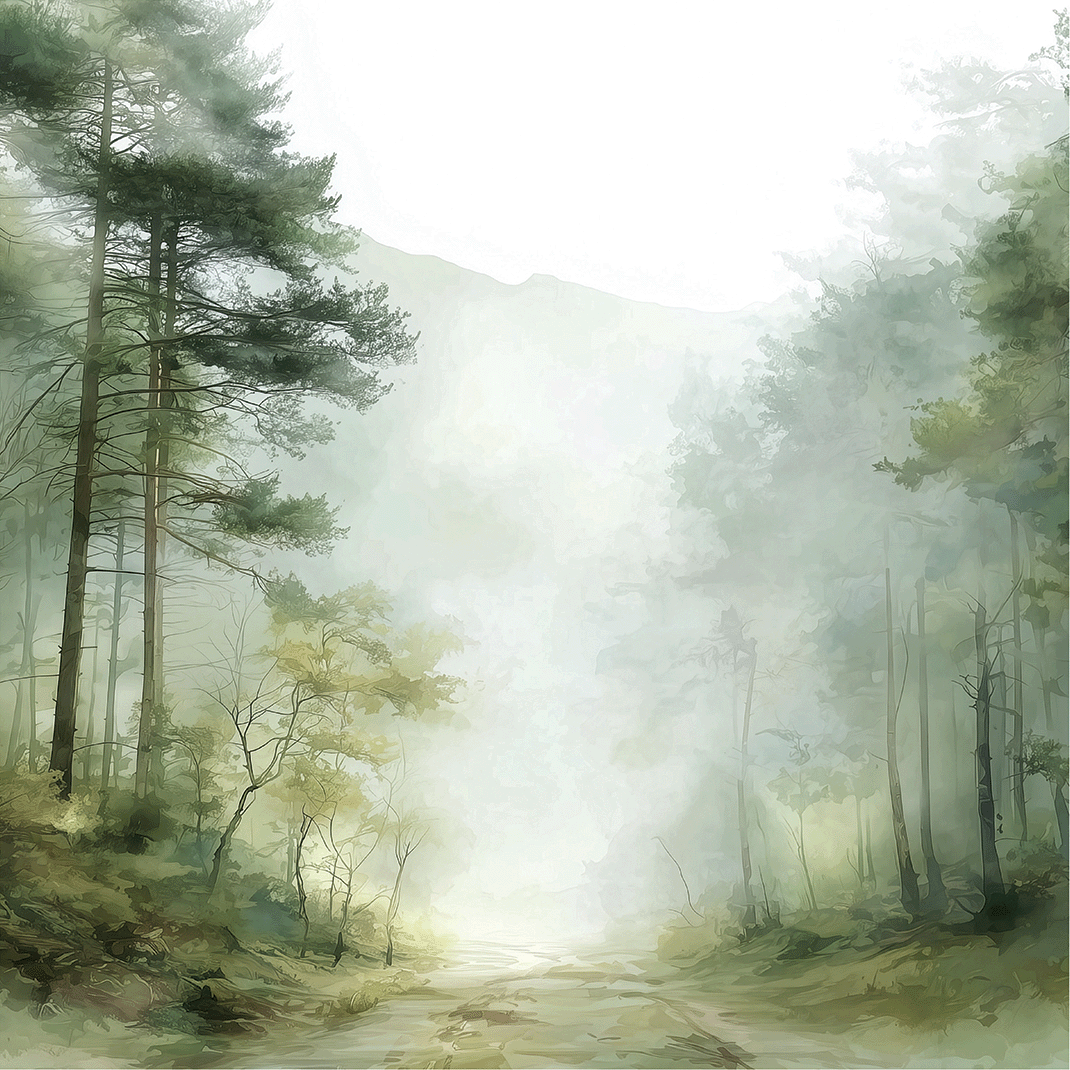 Woodland wall art print with soft trees and muted tones, calm natural decor for modern interiors