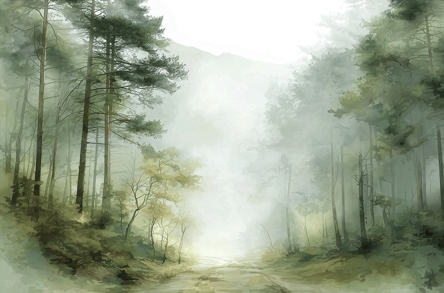 Woodland wall art print with soft trees and muted tones, calm natural decor for modern interiors