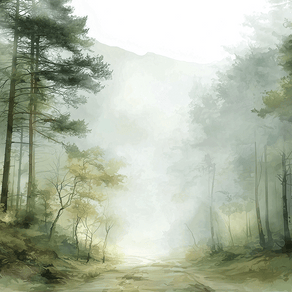 Woodland wall art print with soft trees and muted tones, calm natural decor for modern interiors