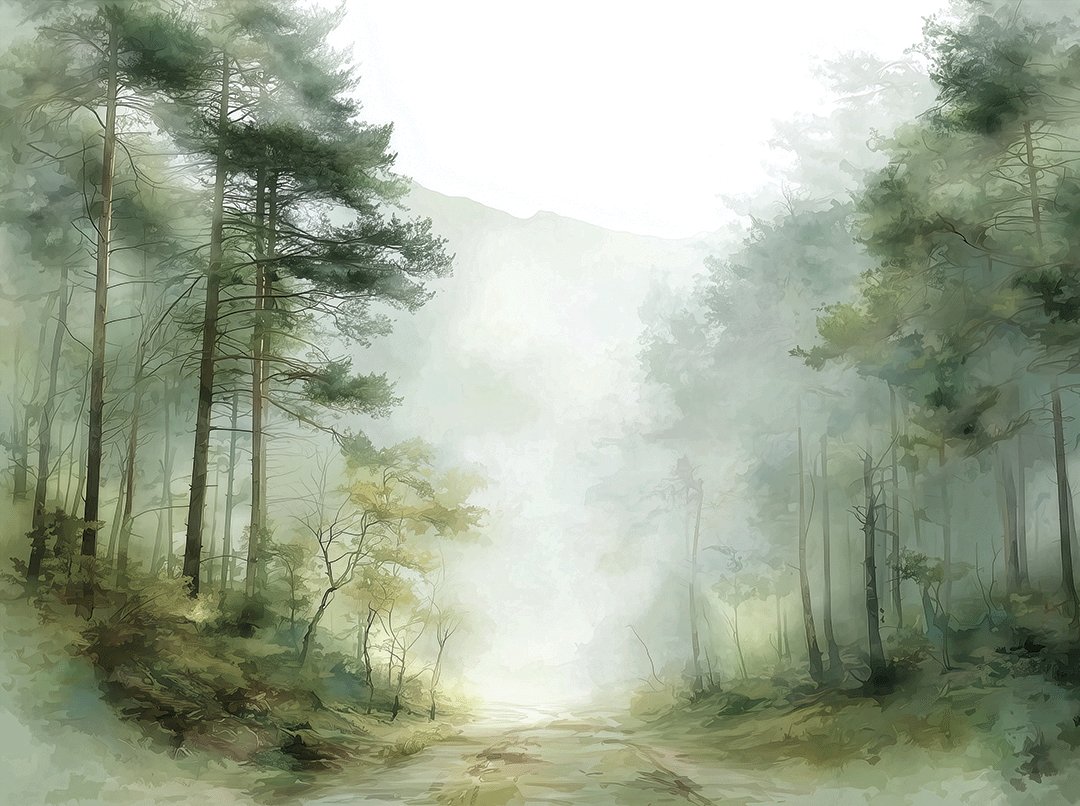 Woodland wall art print with soft trees and muted tones, calm natural decor for modern interiors