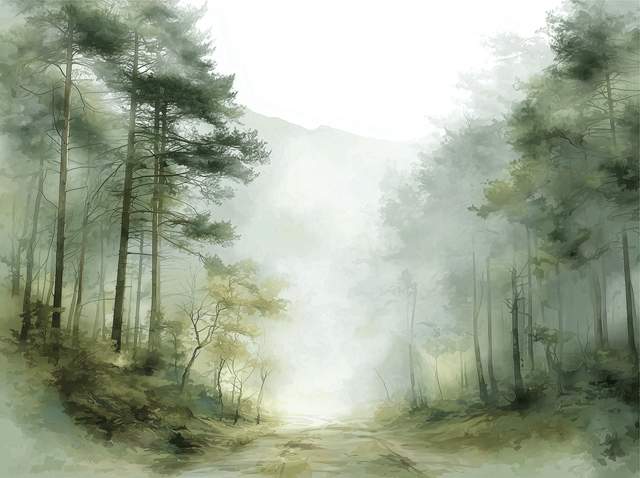 Woodland wall art print with soft trees and muted tones, calm natural decor for modern interiors