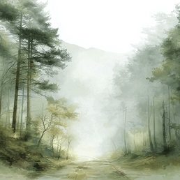 Woodland wall art print with soft trees and muted tones, calm natural decor for modern interiors