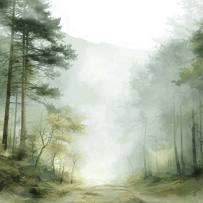 Woodland wall art print with soft trees and muted tones, calm natural decor for modern interiors